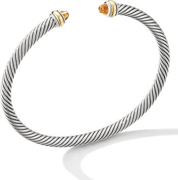 Cable Classic Bracelet with 18K Gold & Semiprecious Stones, 4mm