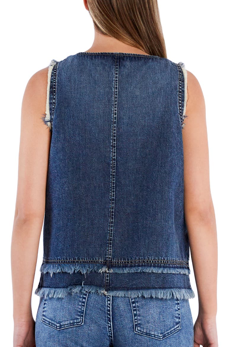 Sleeveless Layered Fray Hem Denim Top, Alternate, color, LAYERED BLUE