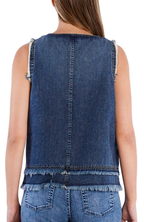 WASH LAB DENIM WASH LAB DENIM SLEEVELESS LAYERED FRAY HEM DENIM TOP