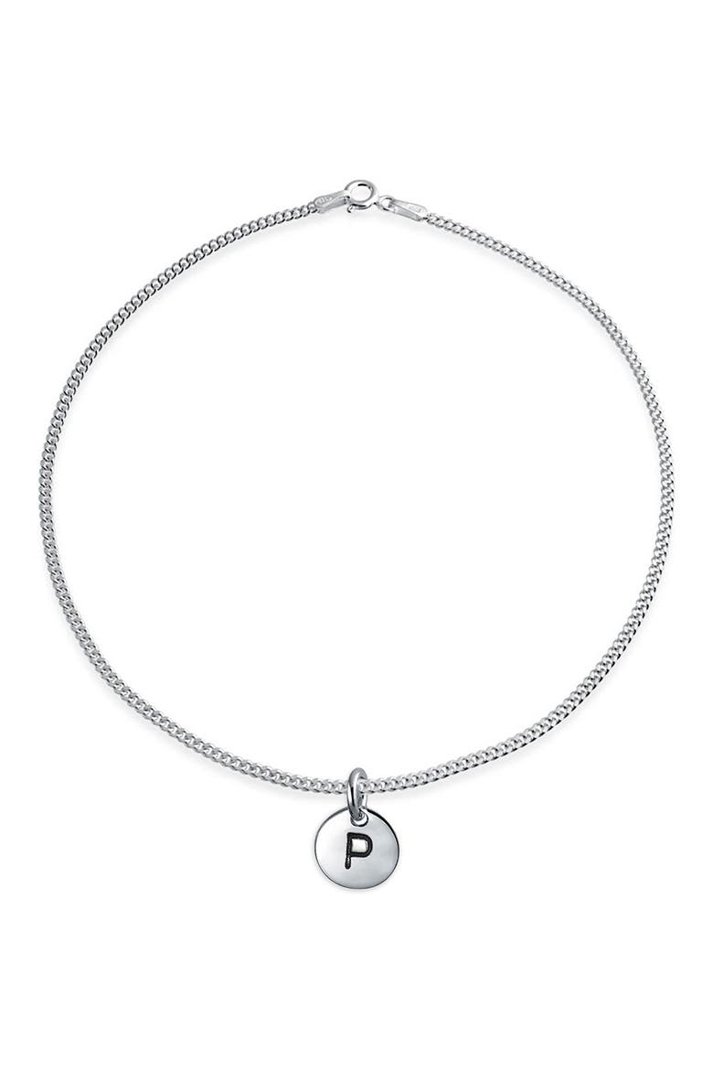 Sterling Silver Letter Disc Anklet, Main, color, 10 SILVER - P