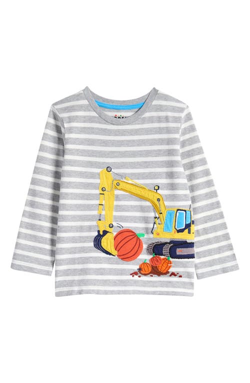 Boden Kids' Breton Appliqué Cotton T-Shirt in Grey Marl And Ivory 