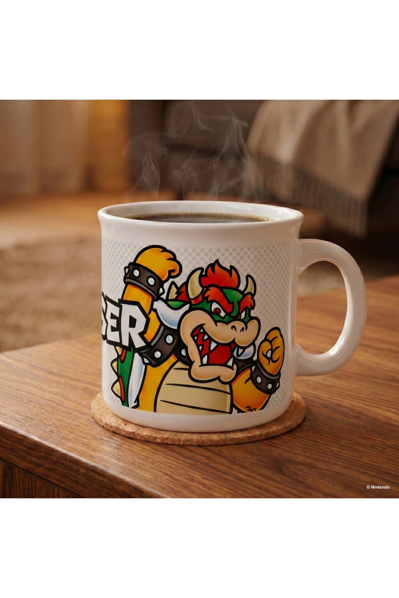 20 oz Super Mario Bowser Name Ceramic Camper Mug, Alternate, color, White