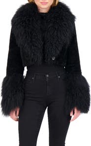 GORSKI Sheared Genuine Shearling Bolero With Genuine Shearling Collar & Cuffs