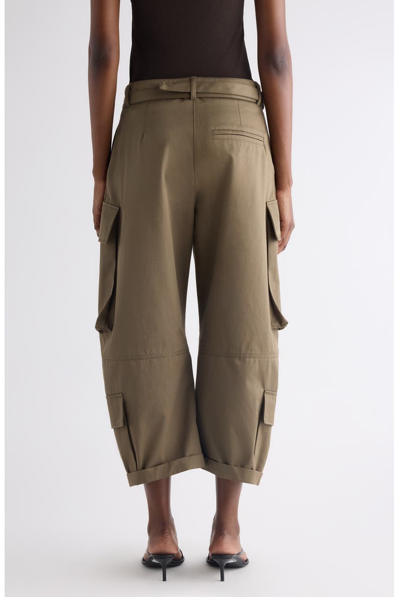 Belted Cotton Twill Barrel Leg Cargo Trousers, Alternate, color, KHAKI GREEN