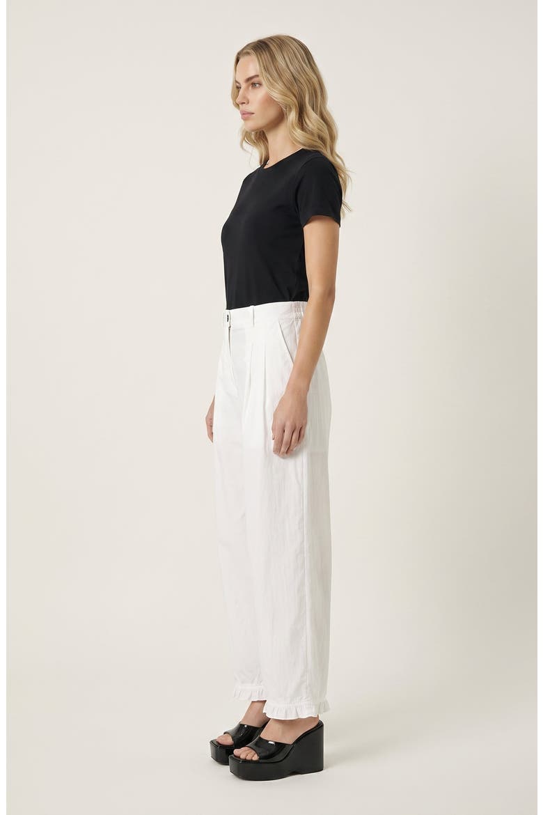 High Waist Wide Leg Pants with Pleats and Ruffle Trim Hems, Alternate, color, White