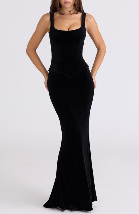 Yasmina Stretch Velvet Corset Gown