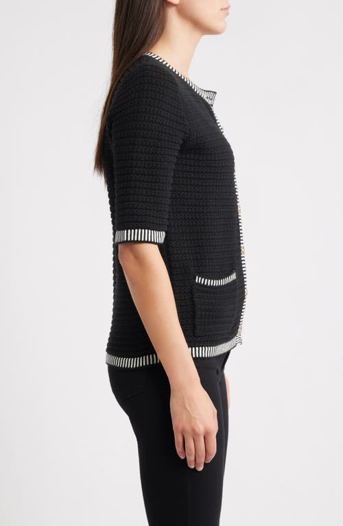 Zoe And Claire Cotton Blend Button-up Sweater In Black