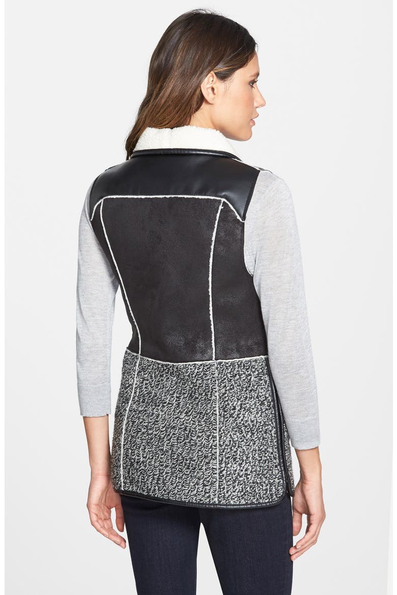 'Loey' Mixed Media Faux Shearling Vest, Alternate, color, BLACK/ IVORY