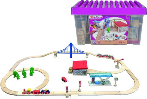 Large Wooden Train Set 58pcs