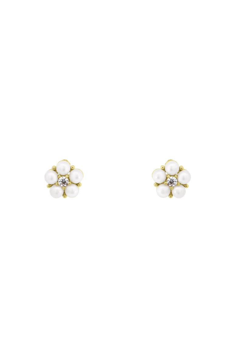 Pearl Flower Stud Earrings, Alternate, color, Gold