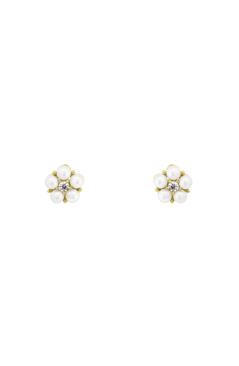 The Lovery Fine Jewelry Pearl Flower Stud Earrings, Alternate, color, Gold
