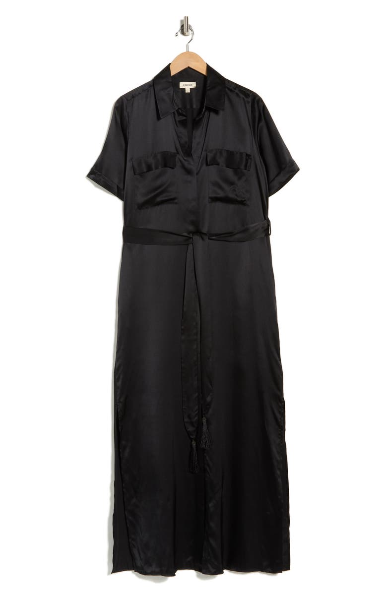 L'AGENCE Klement Silk Shirtdress, Main, color, Black