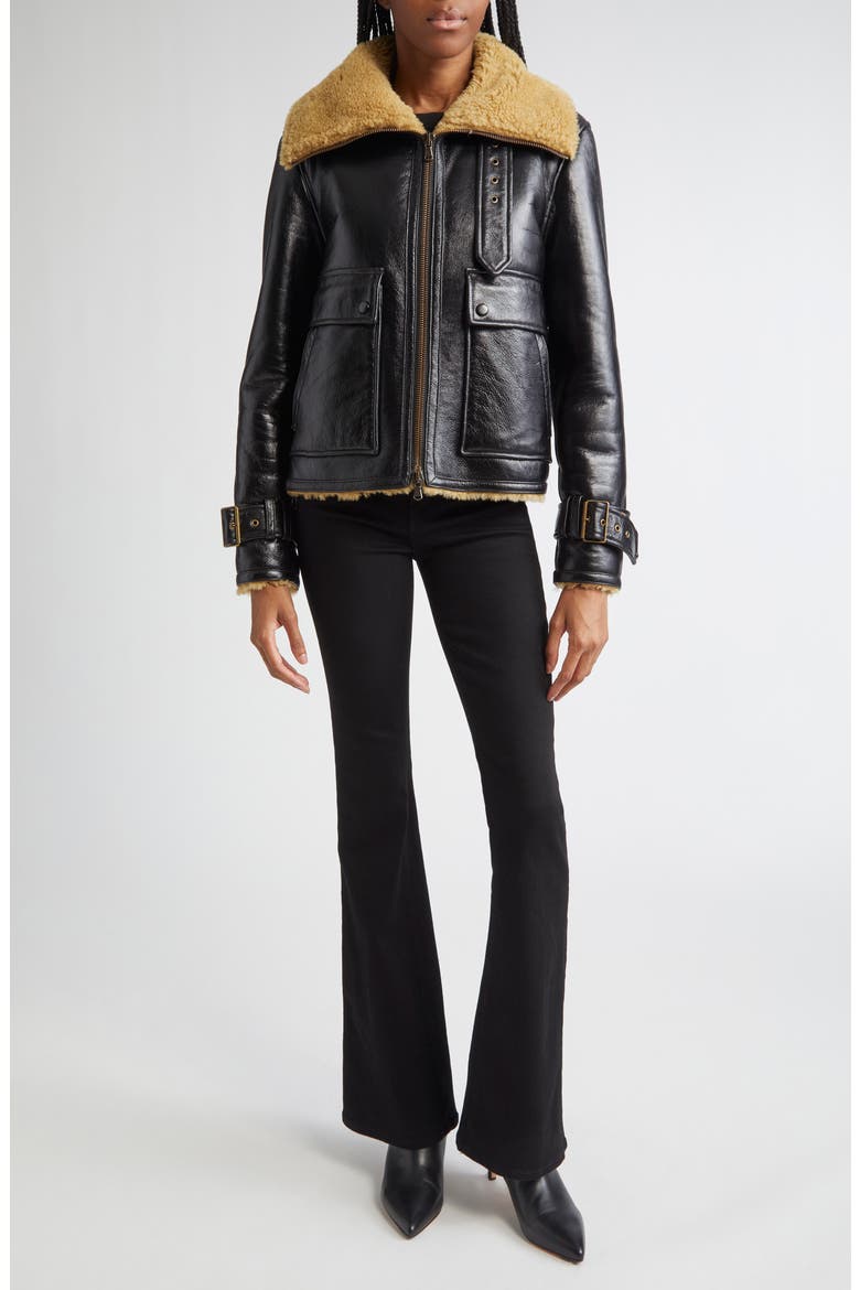 Danika Genuine Shearling Jacket, Alternate, color, SHINY BLACK
