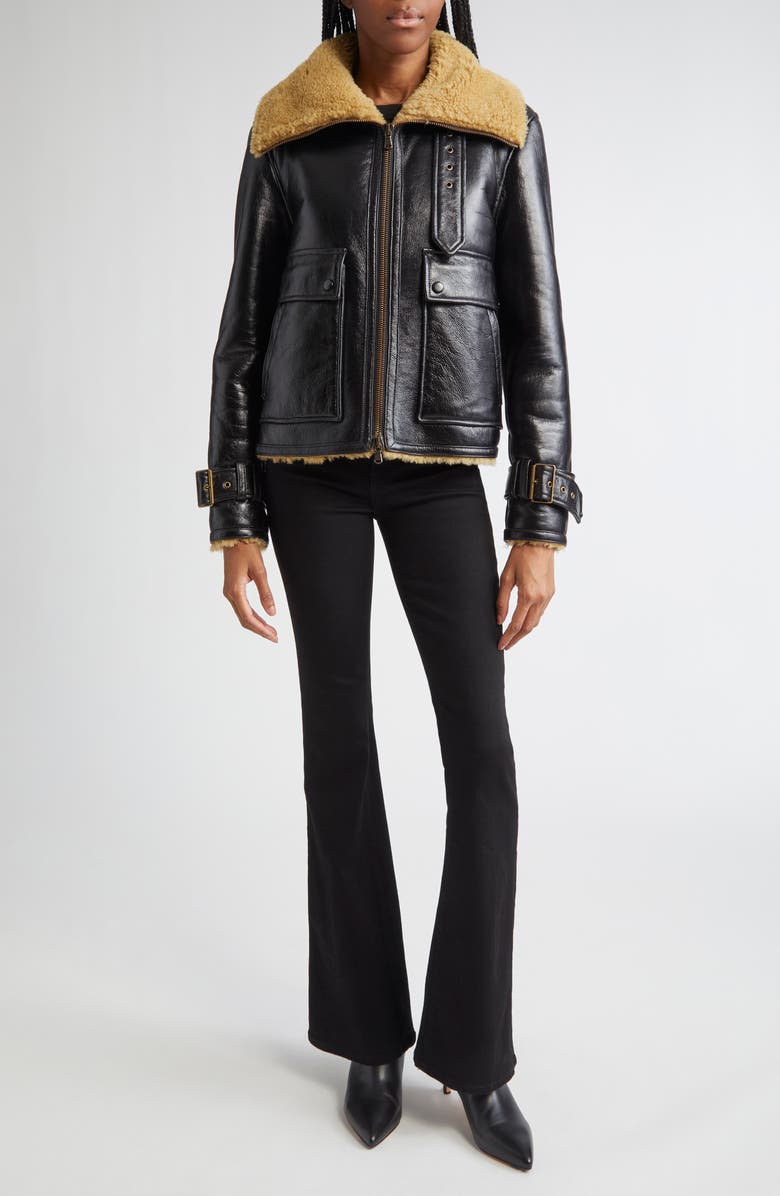 Veronica Beard Danika Genuine Shearling Jacket, Alternate, color, Shiny Blacks