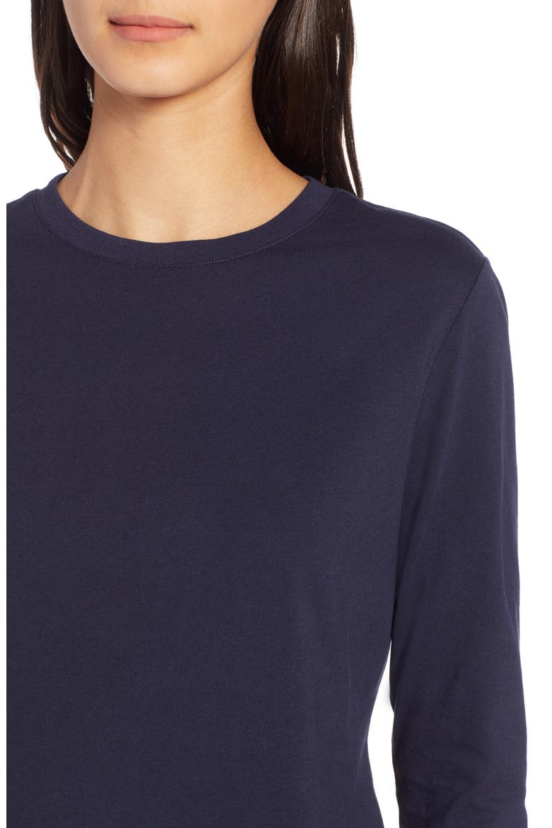 Rib Crewneck Stretch Cotton Top, Alternate, color, NAVY NIGHT