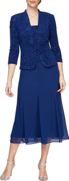 Alex Evenings Glitter Mock Two-Piece Midi Dress with Jacket