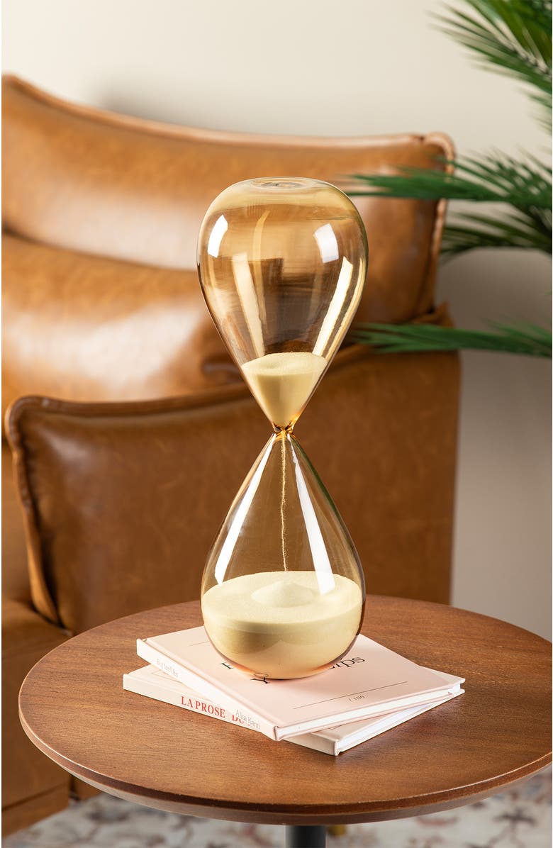 Glitzhome Modern Double-layered Amber Hourglass 30-Minute Sand Timers, Alternate, color, Gold