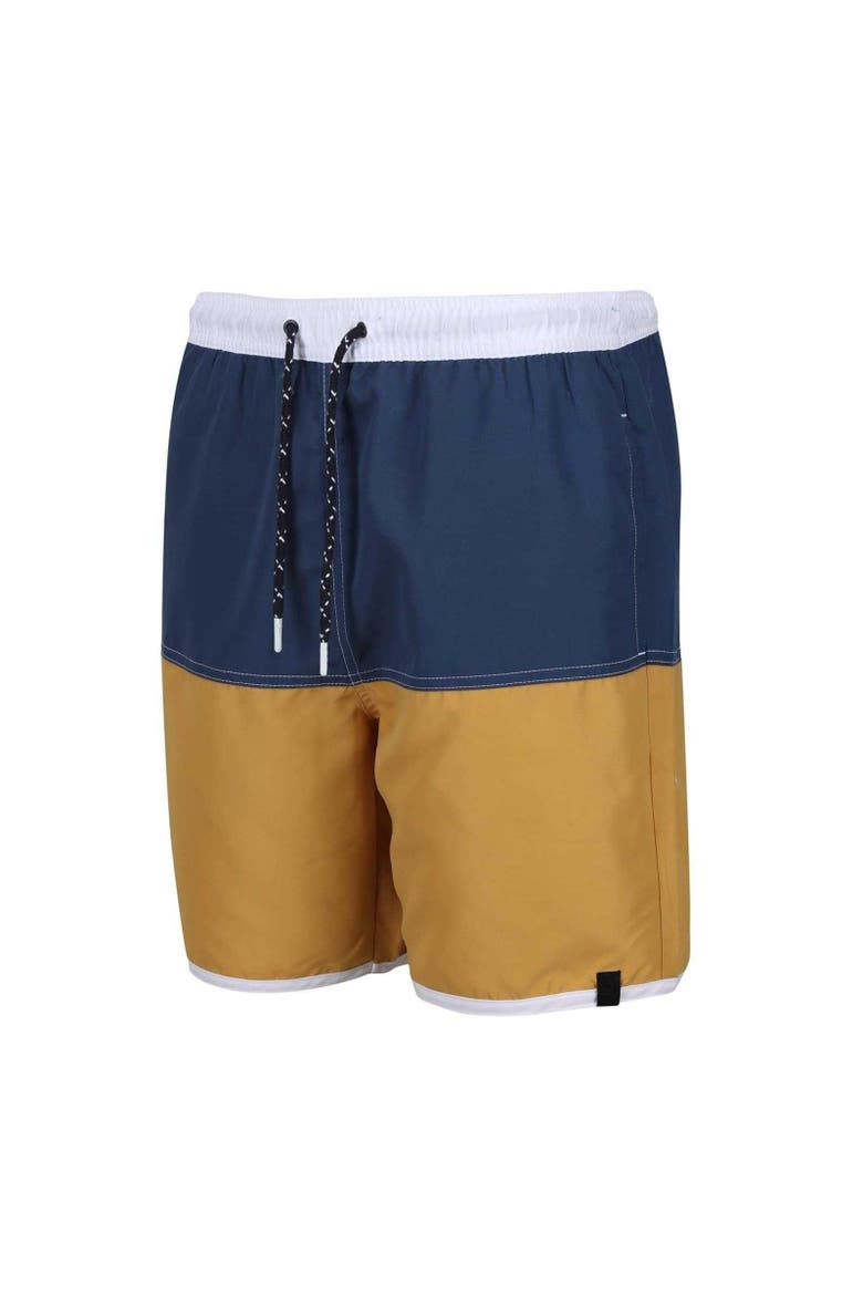 Benicio Swim Shorts, Main, color, Dark Denim and Gold Straw