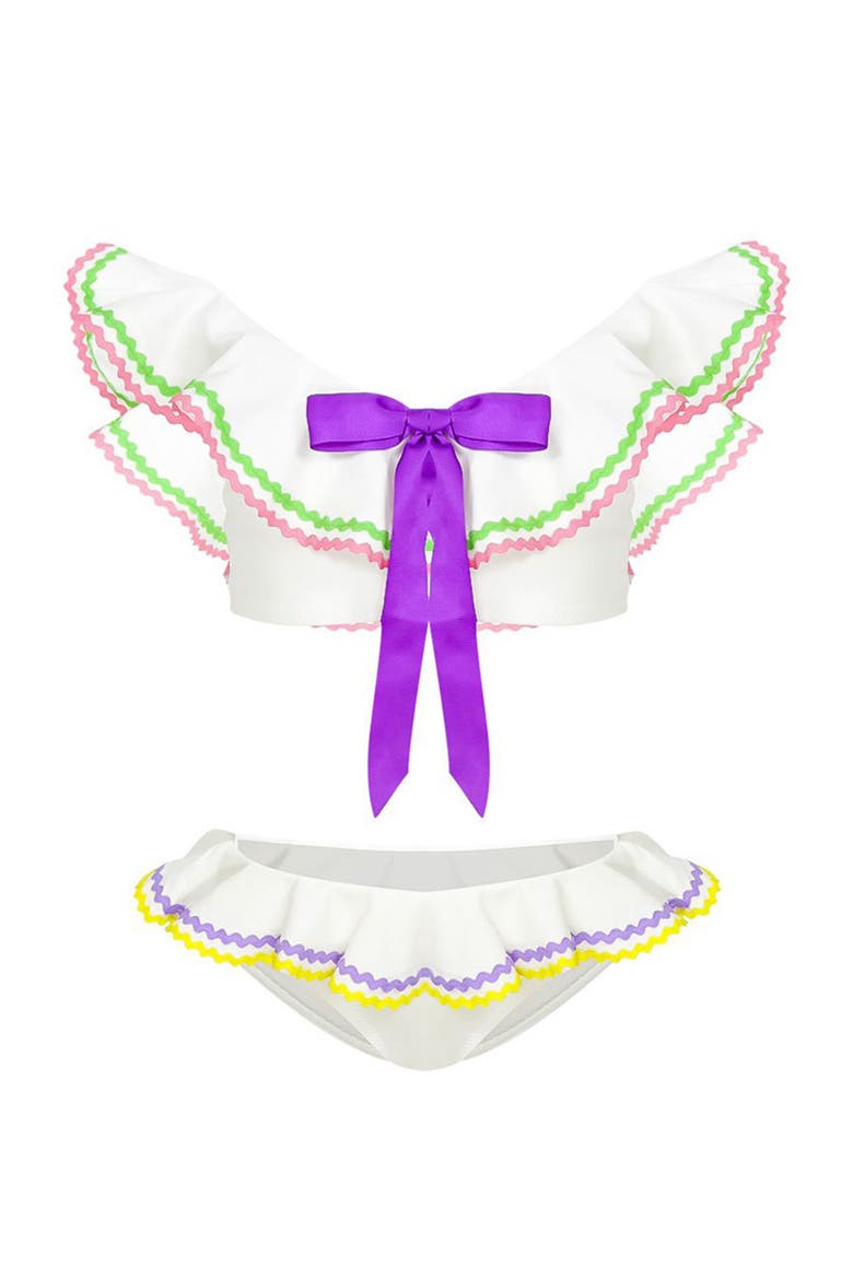 Ruffle & Bow Detail Two Piece Bikini,Toddler-Little Kid & Big Kid, Main, color, White