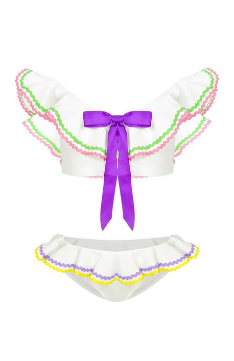 Ruffle & Bow Detail Two Piece Bikini,Toddler-Little Kid & Big Kid