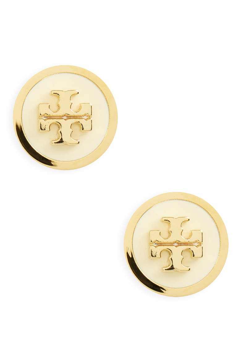 Logo Stud Earrings, Main, color, NEW IVORY / TORY GOLD