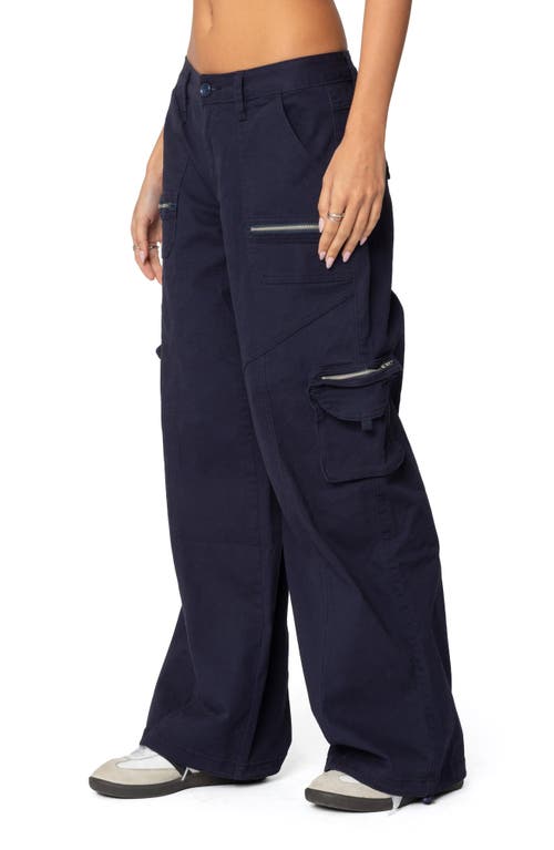 Edikted Kimmie Wide Leg Cargo Pants In Navy