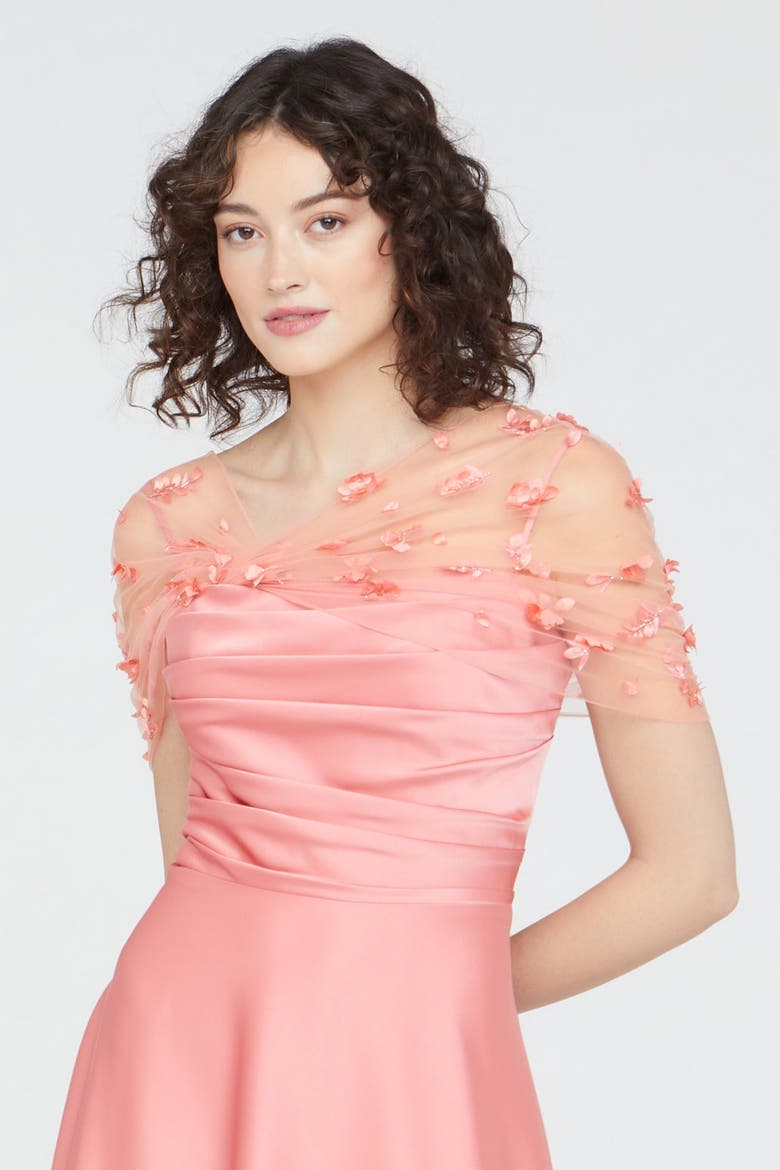 Luella Shawl Draped Gown, Alternate, color, Sugar Coral