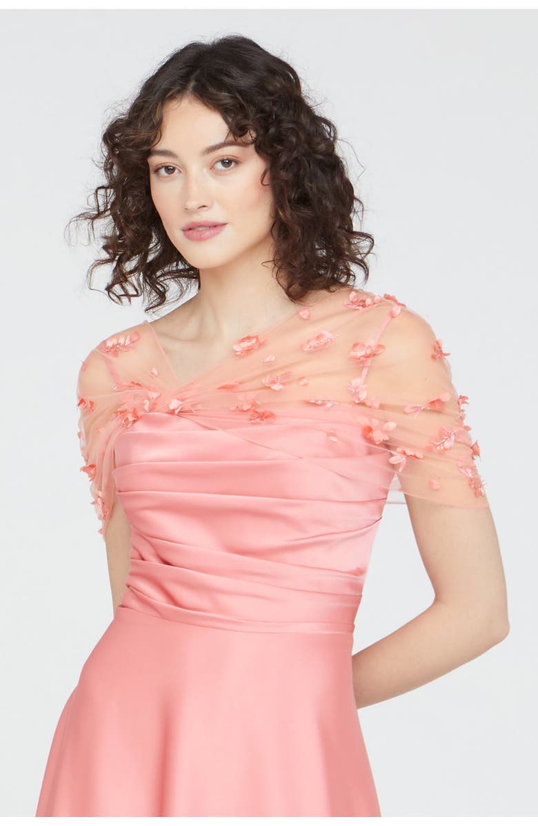 Theia Luella Shawl Draped Gown, Alternate, color, Sugar Coral
