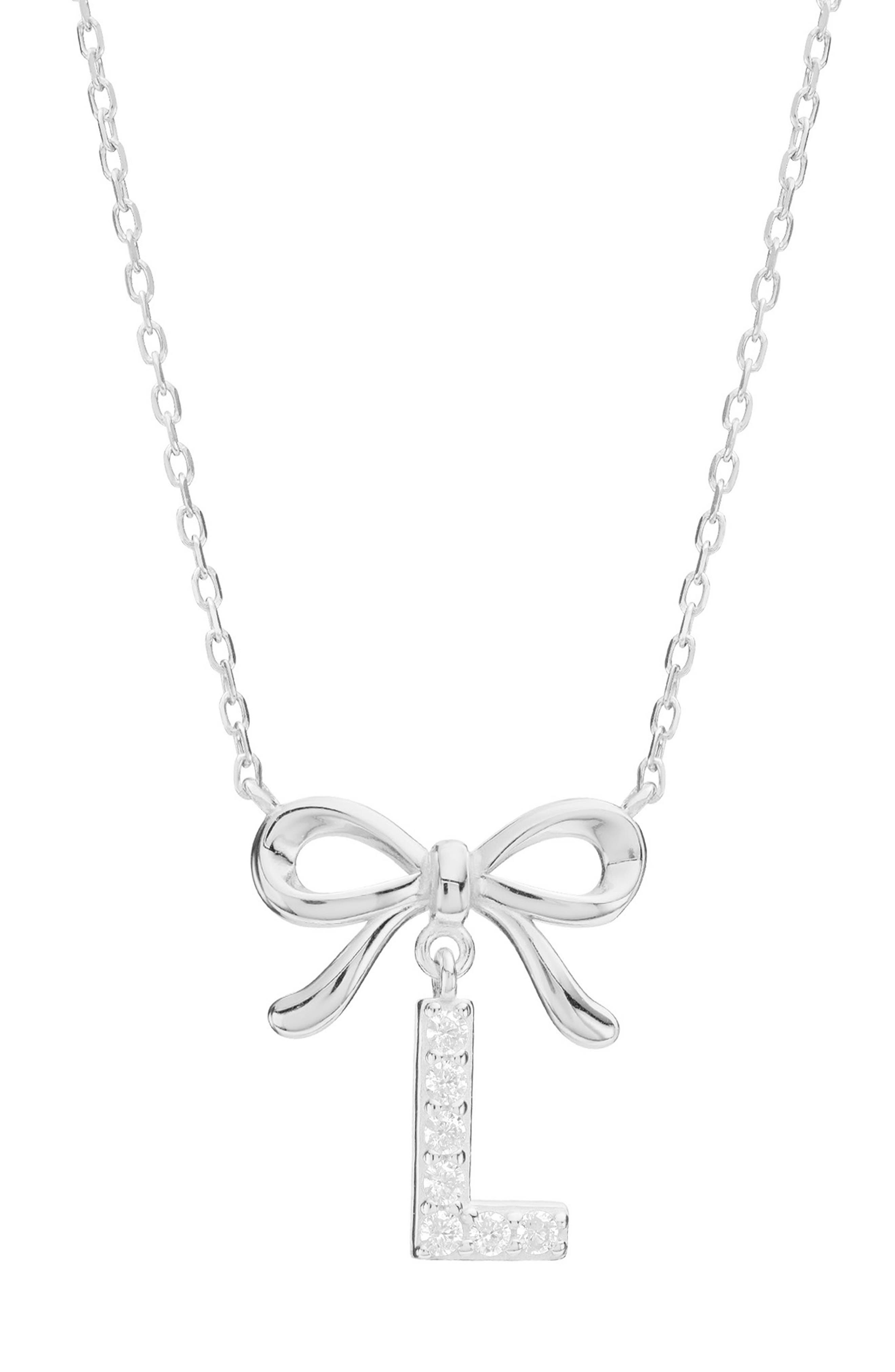 ATHRA LUXE Cubic Zirconia Bow Initial Pendant Necklace in L Silver 