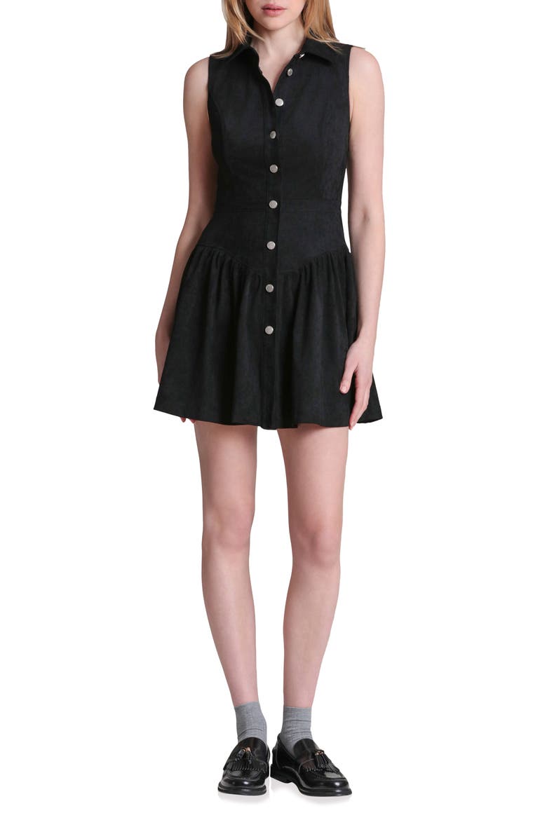 Sleeveless Faux Suede Minidress, Main, color, BLACK