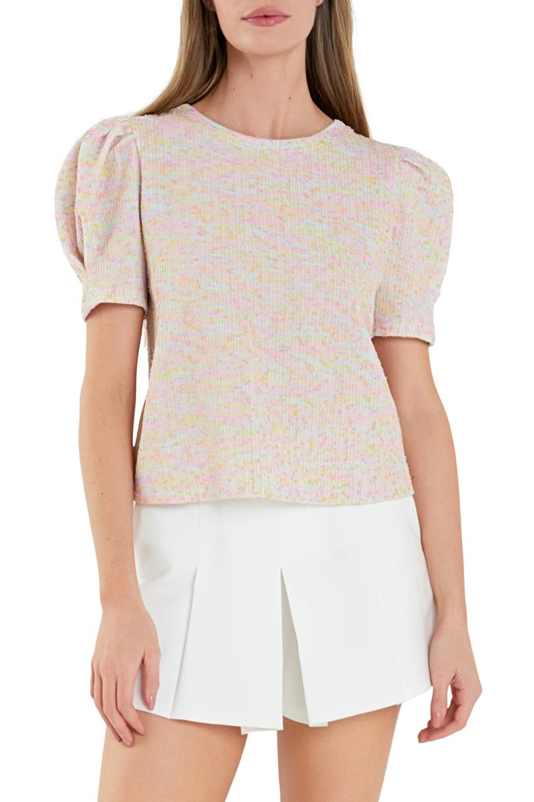 Rainbow Puff Sleeve Sweater, Main, color, PINK MULTI
