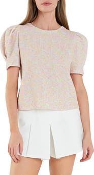 English Factory Rainbow Puff Sleeve Sweater