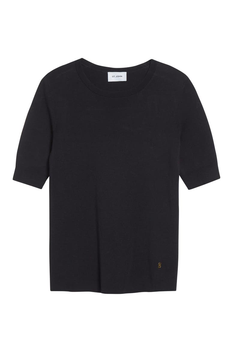 Marlie Short Sleeve Silk & Cotton Sweater, Alternate, color, BLACK