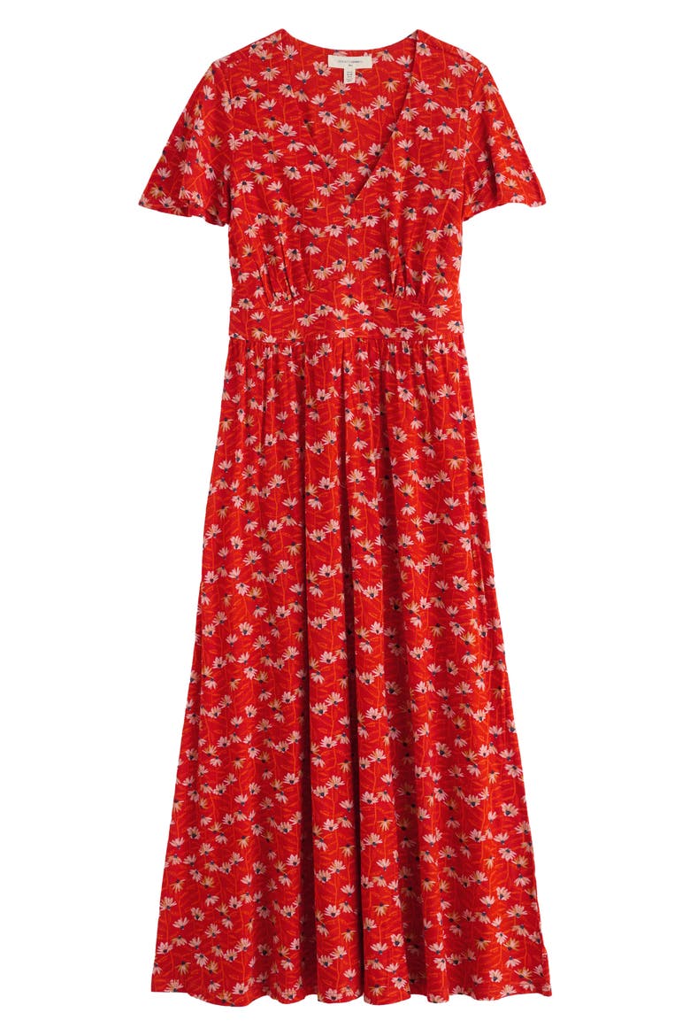 Chateaux Floral Organic Cotton Midi Dress, Alternate, color, ECHINACEA STEMS TOMATO