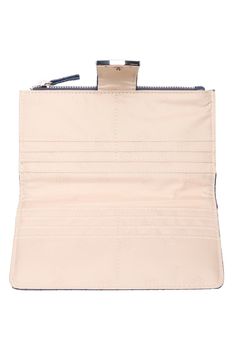 Lottie Woven Faux Leather Clutch, Alternate, color, NAVY WOVEN