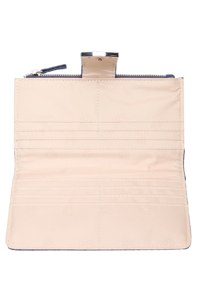 MUNDI SMALL LEATHER GOODS Lottie Woven Faux Leather Clutch, Alternate, color, Navy Woven