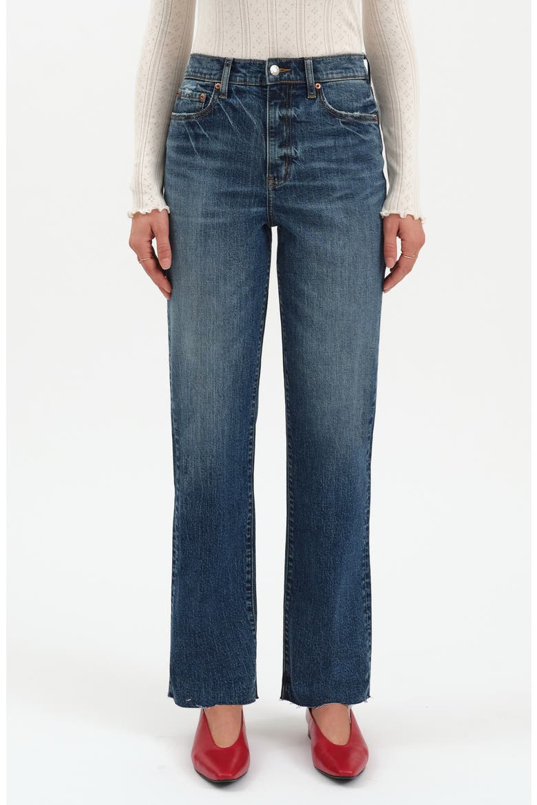 Sundaze Raw Hem High Waist Crop Straight Leg Jeans, Main, color, AUTHENTIC