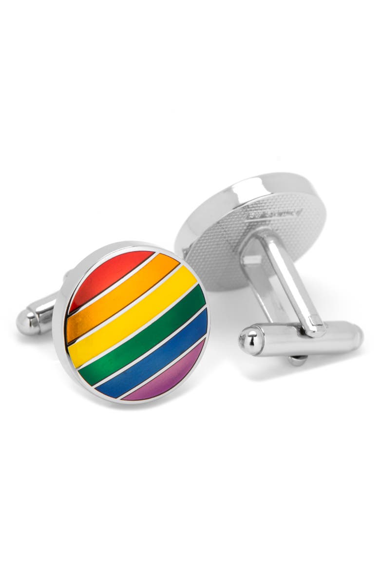 Cufflinks, Inc. Rainbow Stripe Cuff Links, Alternate, color, Metallic Silver