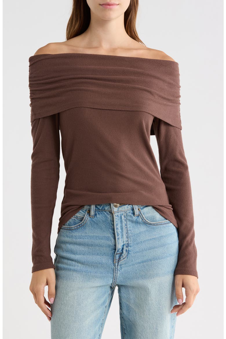 Off-the-Shoulder Ribbed Top, Main, color, CHESTNUT BROWN