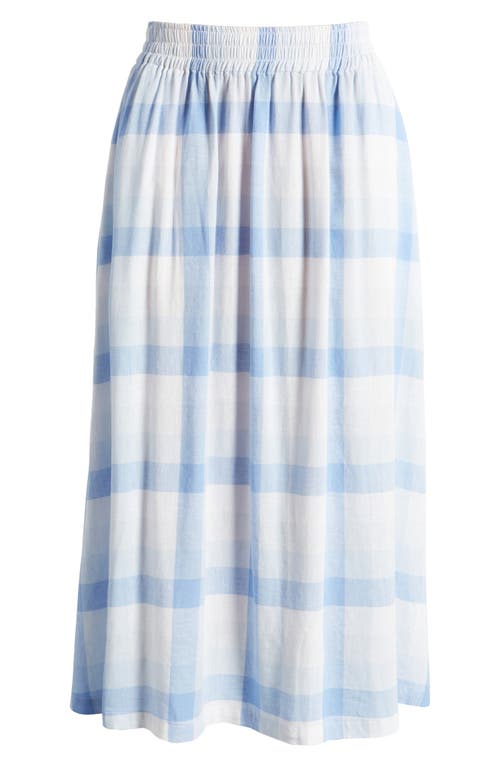 Caslon Check Linen Blend Midi Skirt In Blue-white Multi Check