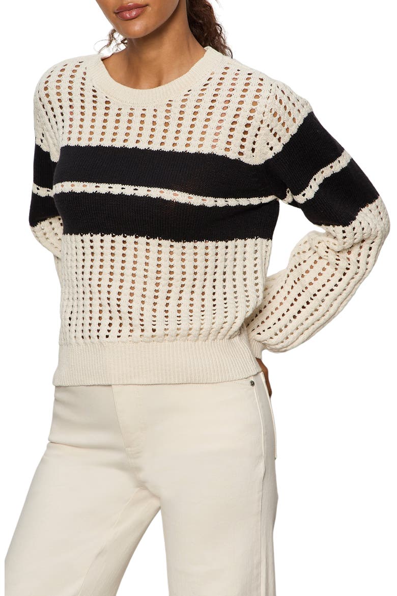 Open Stitch Cotton Sweater, Alternate, color, COLLAGEN WHITE/ BLACK