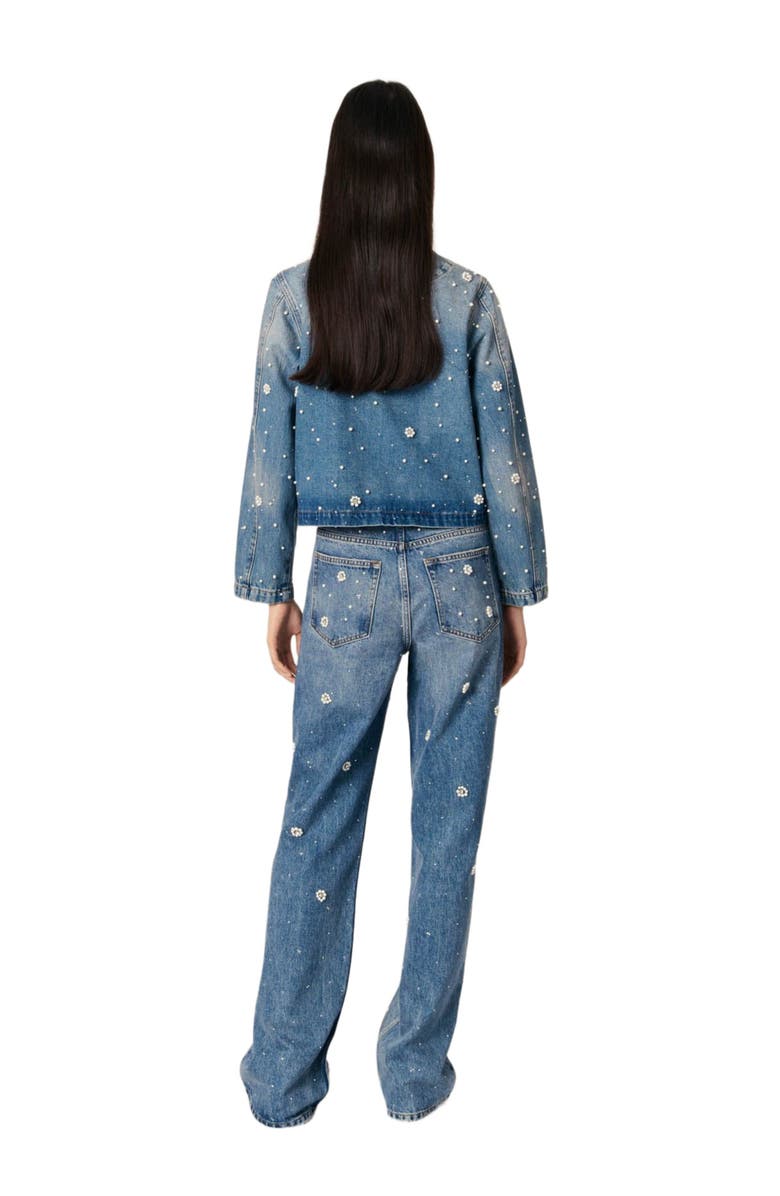 maje Embroidered denim jacket, Alternate, color, Blue