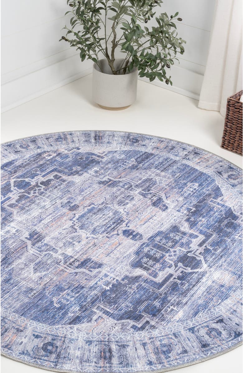 JONATHAN Y Alanya Ornate Medallion Machine-Washable Round Area Rug, Alternate, color, Navy/Cream