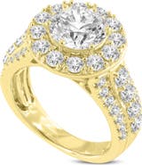 LuvMyJewelry Aline 14K Yellow Gold Round Cut Lab Grown Round Diamond Halo Engagement Ring - 3.85 Ct