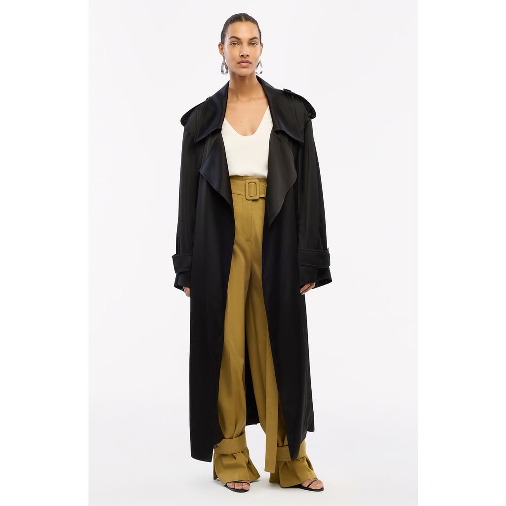 Another Tomorrow Satin Soft Trench In Black