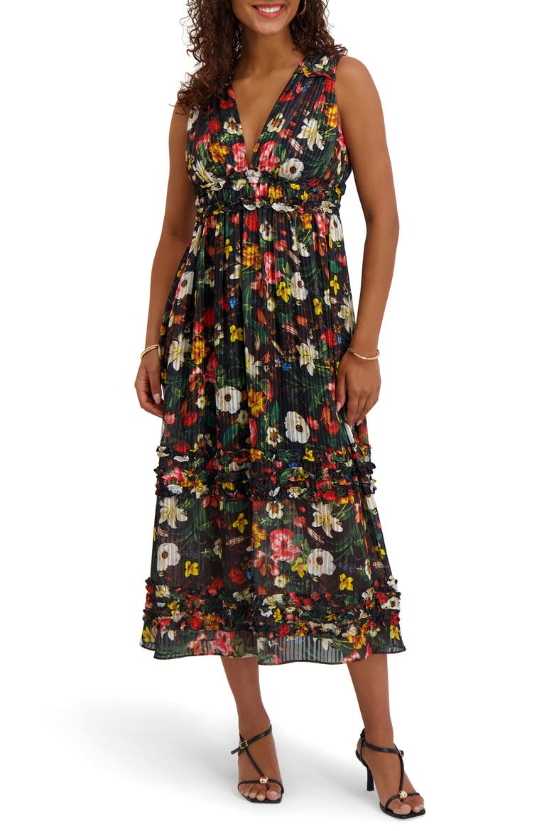 Floral Stripe Sleeveless Maxi Dress, Main, color, BLACK MULTI