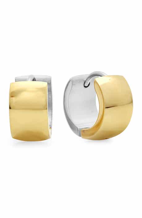 HMY JEWELRY Two-Tone Stainless Steel Huggie Hoop Earrings