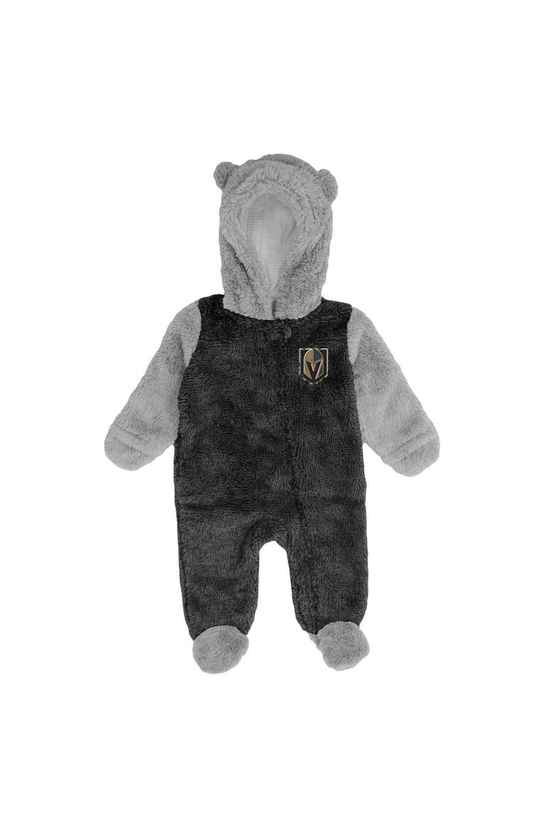 Newborn & Infant Black Vegas Golden Knights Game Nap Teddy Fleece Bunting Full-Zip Sleeper, Alternate, color, Black