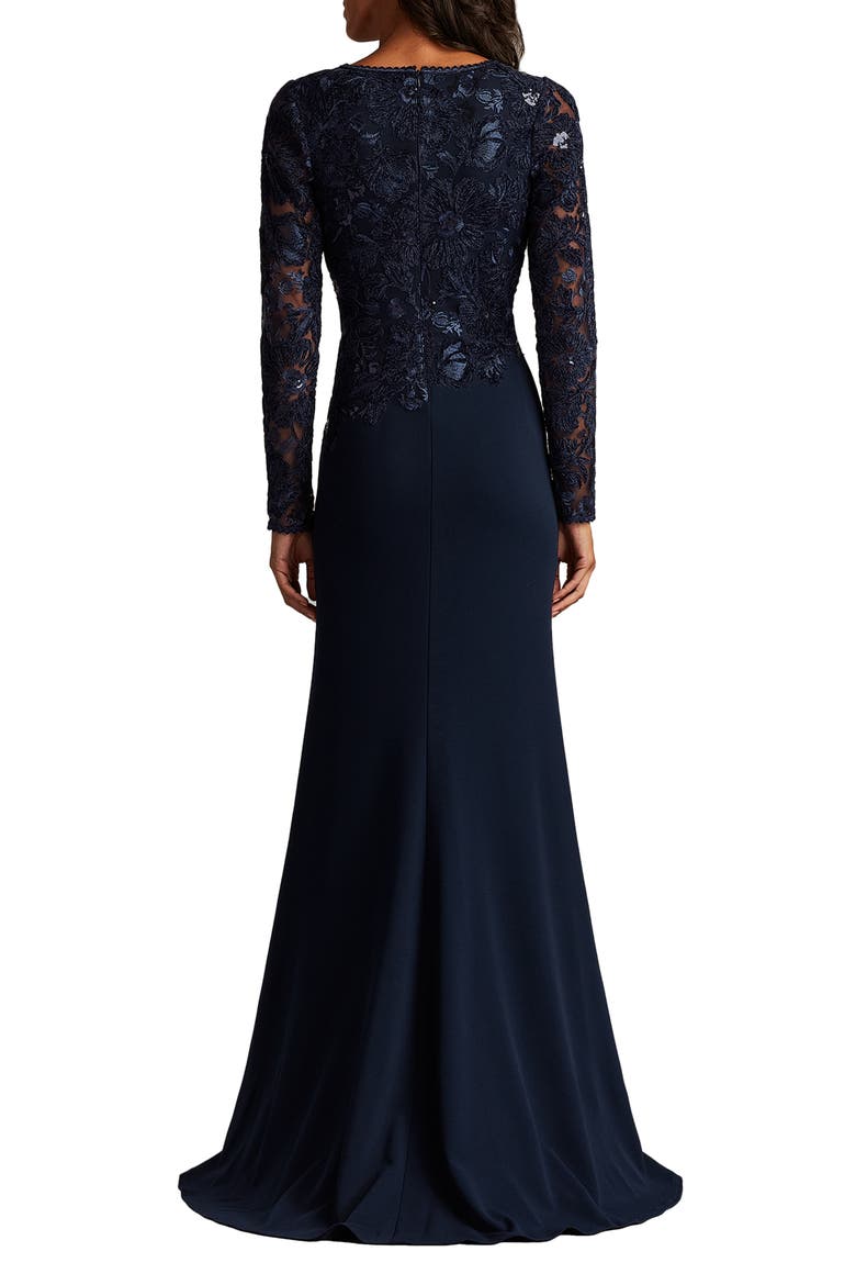 Embroidered Bodice Long Sleeve Gown, Alternate, color, NAVY/ NAVY