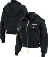 WEAR by Erin Andrews Women's WEAR by Erin Andrews  Black Minnesota Vikings Patch Pocket Cropped Full-Zip Bomber Jacket
